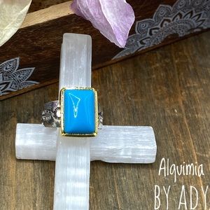 Alquimia 925 sterling Silver and gold sleeping beauty turquoise statement ring